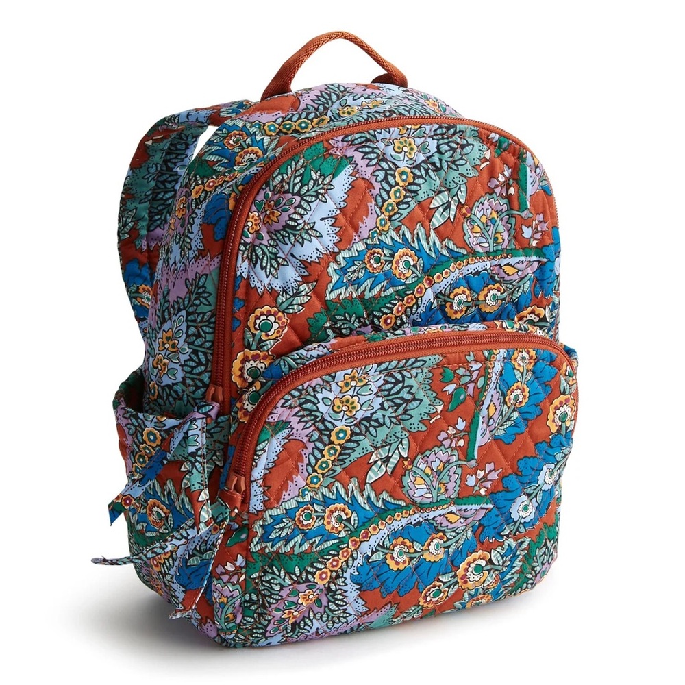 New Vera Bradley Small Bancroft Backpack Flowers + Feathers Premium Cotton NWT